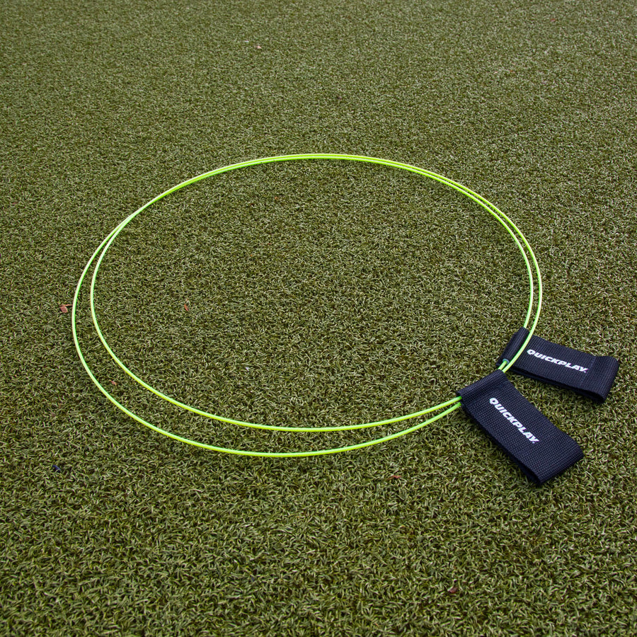 Dianas para portería KICKSTER (juego de 2) sobre césped artificial, dos aros amarillos con correas negras QUICKPLAY.