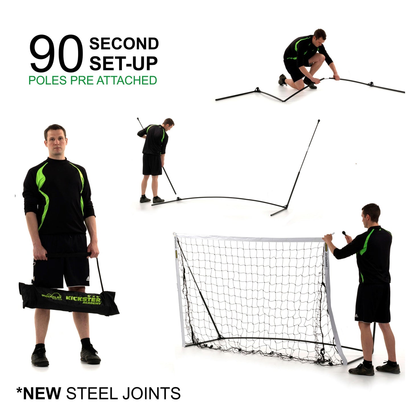 Portería de fútbol portátil KICKSTER 240 x 150 cm (amarilla)